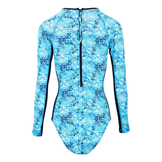 Langärmeliger Flowers Tie & Dye Rashguard für Damen Marineblau Rückansicht