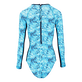 Langärmeliger Flowers Tie & Dye Rashguard für Damen Marineblau Rückansicht