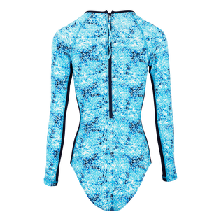 Bañador de una sola pieza y manga larga con protección solar y estampado Flowers Tie & Dye para mujer Azul marino vista trasera