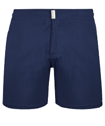 Bañador elástico con cintura lisa y estampado de color liso para hombre Azul marino vista frontal