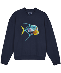 Sudadera de algodón orgánico con bordado Piranhas para hombre Azul marino vista frontal
