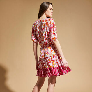 Women Short Dress Iris Lace- Vilebrequin x Poupette St Barth Shocking pink vista trasera desgastada