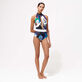 Women One-piece Halter Swimsuit Envoûtement - Vilebrequin x Deux Femmes Noires Purple blue front worn view