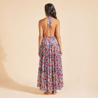 Women Viscose Long Backless Dress Flowers in the Sky Palace back worn view