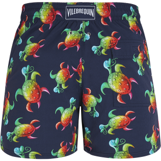 Men Stretch Swim Trunks Tortues Rainbow Multicolor - Vilebrequin x Kenny Scharf Navy back view