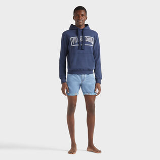 Solid Sweatshirt aus Baumwolle für Herren Marineblau Vorderseite getragene Ansicht