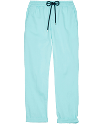 Men Cotton and Linen Stretch Comfort Pants Solid Lagoon front view
