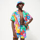 Camisa de bolos de lino con estampado Faces In Places para hombre - Vilebrequin x Kenny Scharf Multicolores detalles vista 2