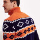 Men Wool Turtleneck Jacquard Sweater Navy details view 2