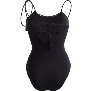 Bañador de una sola pieza de cuerdas con estampado Tresses para mujer Negro vista trasera
