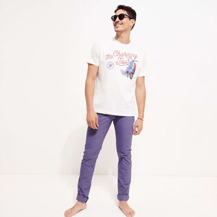Men Chino Pants Micro Stripes Blue+white+red details view 1