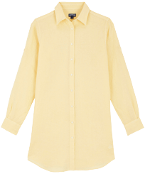 Women Linen Shirt Dress Solid Straw front view