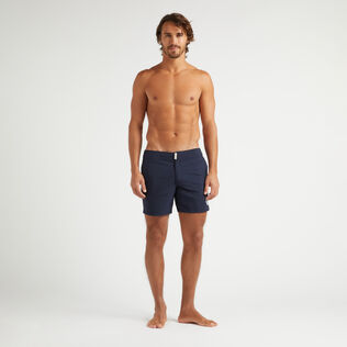 Men Stretch Swim Shorts Flat Belt - Vilebrequin x Ines de la Fressange Navy front worn view