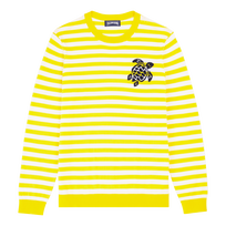 Men Crewneck Striped Cotton Sweater Yellow/white front view