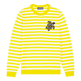 Men Crewneck Striped Cotton Sweater Yellow/white front view