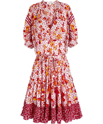 Women Short Dress Iris Lace- Vilebrequin x Poupette St Barth Shocking pink front view