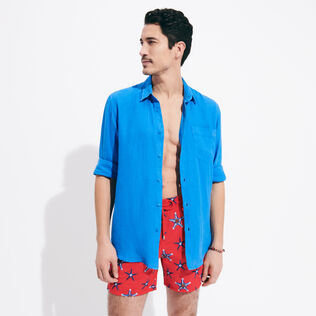 Camisa de lino lisa para hombre Earthenware vista frontal desgastada