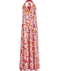 Women Long Dress Iris Lace- Vilebrequin x Poupette St Barth Shocking pink front view