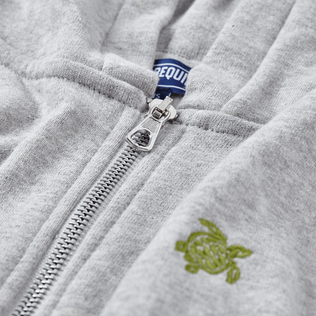 Boys Hooded Front Zip Sweatshirt Placed Embroidery Tortue Back Heather grey details view 2
