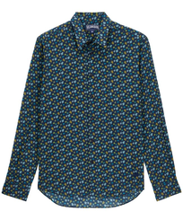 Chemise légère unisexe en voile de coton Micro Tortues Rainbow Bleu marine vue de face