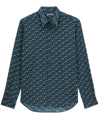 Camisa de verano unisex en gasa de algodón con estampado Micro Tortues Rainbow Azul marino vista frontal