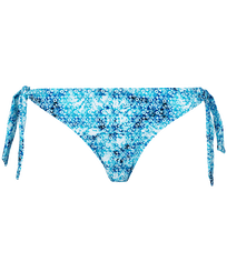 Damen Klassische Höschen Bedruckt - Women Side Tie Bikini Bottom Flowers Tie & Dye, Marineblau Vorderansicht