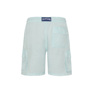 Men Linen Cargo Bermuda Shorts Natural Dye Pacific back view