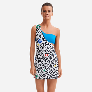 Falda envolvente con estampado Leopard para mujer - Vilebrequin x JCC+ - Edición limitada Blanco vista frontal desgastada