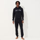 Men Jogger Cotton Pants Solid Navy front worn view