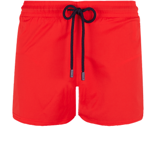 Men Swimwear Short and Fitted Stretch Solid Medicis red front view