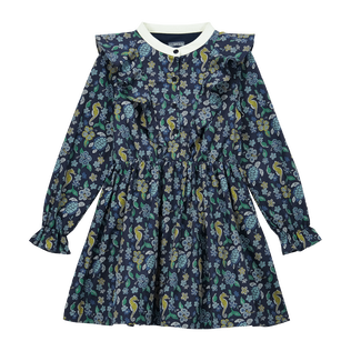 Girls Ruffle Dress Mosaïque Navy front view