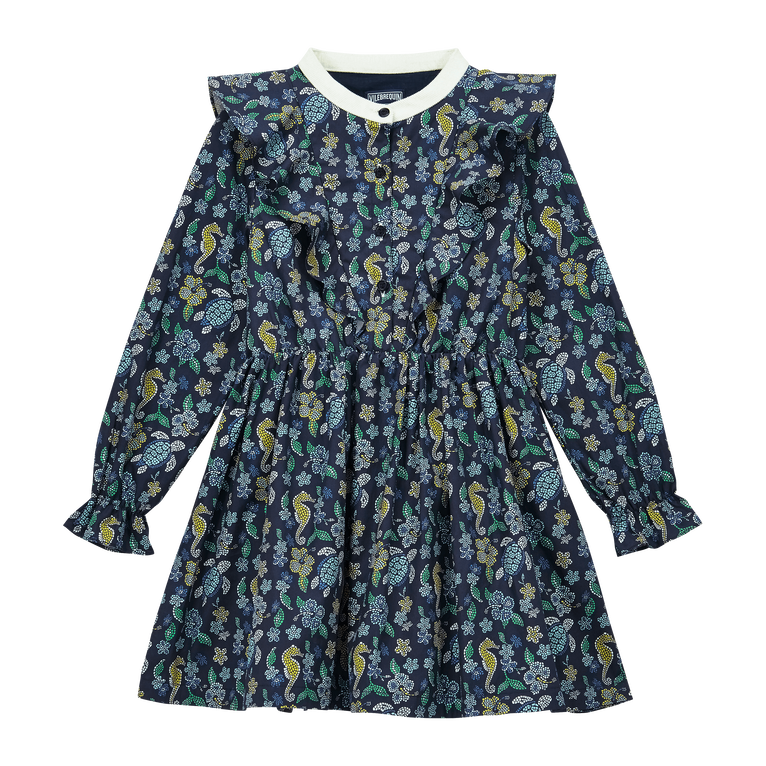 Mosaïque Kleid Mit Mandarinkragen Für Mädchen - Giesta - Blau