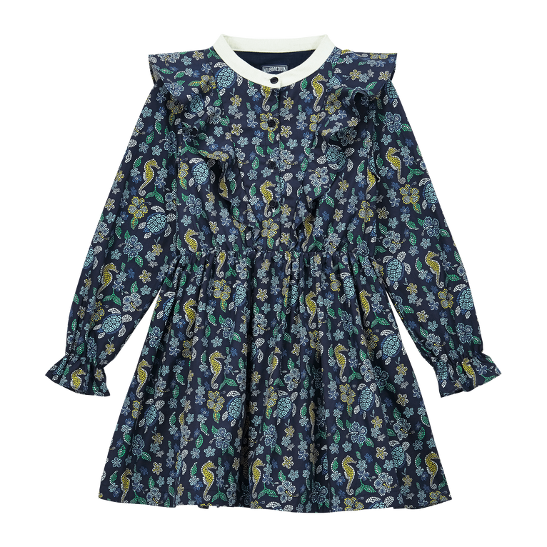 Vestito Bambina Con Colletto Alla Coreana Mosaïque - Vestito - Giesta - Blu