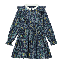 Mosaïque Kleid mit Mandarinkragen für Mädchen Marineblau Vorderansicht