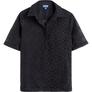 Women Cotton Polo Broderies Anglaises Black front view