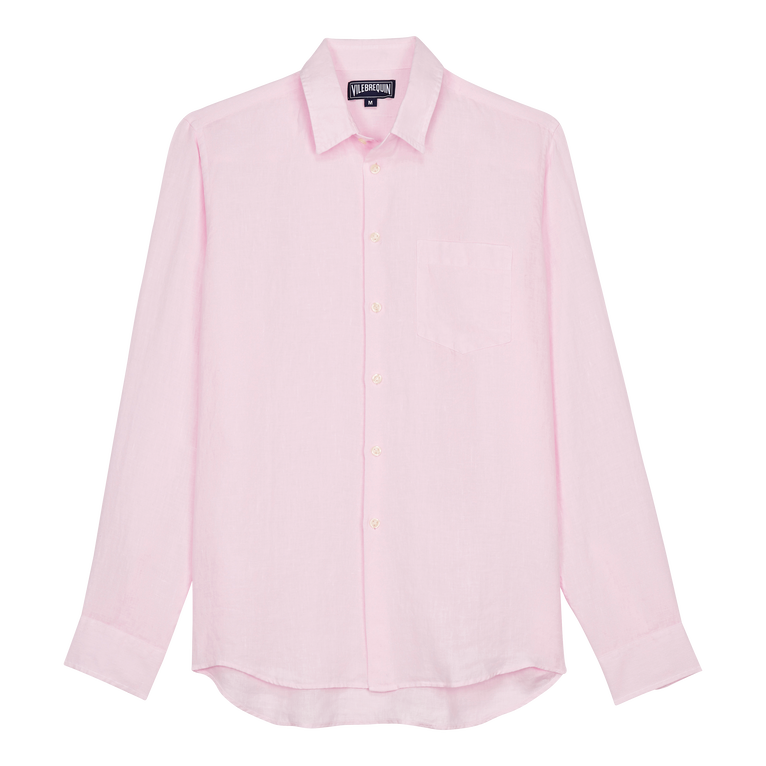 Men Linen Shirt Solid - Caroubis - Pink - Size XXXL - Vilebrequin