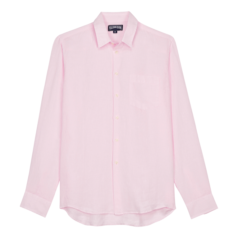 Men Linen Shirt Solid - Shirt - Caroon - Pink - Size 6XL - Vilebrequin