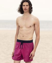 Men Wool Swim Shorts Super 120' Crimson purple front worn view
