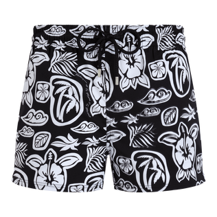 Men Short Swim Shorts Tahiti Turtles Black front view