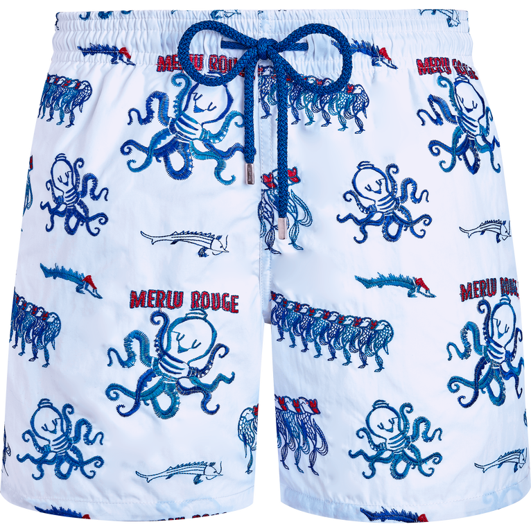 Pantaloncini Mare Uomo Ricamati Au Merlu Rouge - Edizione Limitata - Costume Da Bagno - Mistral - Bianco