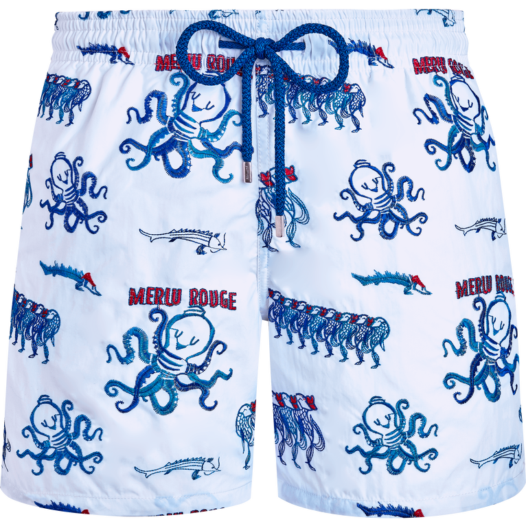 Men Swim Shorts Embroidered Au Merlu Rouge - Swimming Trunk - Mistral - White