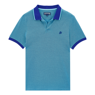 Polo en piqué de algodón de color liso y cambiante para hombre Celeste vista frontal