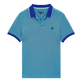 Polo en piqué de algodón de color liso y cambiante para hombre Celeste vista frontal