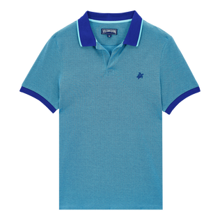 Men Changing Cotton Pique Polo Shirt Solid Azure front view