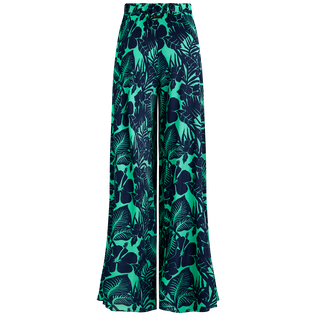 Women Wide-leg Viscose Pants Flowers Paradise Green paradise back view