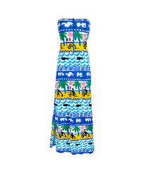 Robe longue bustier femme La Mer - Vilebrequin x JCC+ - Edition limitée Blanc vue de face
