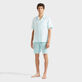 Camisa de lino con tinte natural para hombre Pacifico vista frontal desgastada Camisa de lino con tinte natural para hombre Pacifico vista frontal desgastada