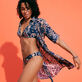Braguita de bikini de talle medio con estampado Sweet Blossom para mujer Azul marino detalles vista 1