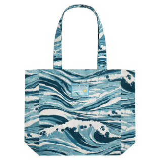 中性 Wave 纯棉沙滩包——Vilebrequin x Maison Kitsuné Blue 正面图