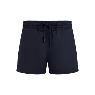 Bañador corto elástico y ajustado liso para hombre Azul marino vista frontal